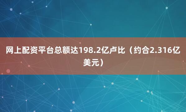 网上配资平台总额达198.2亿卢比（约合2.316亿美元）